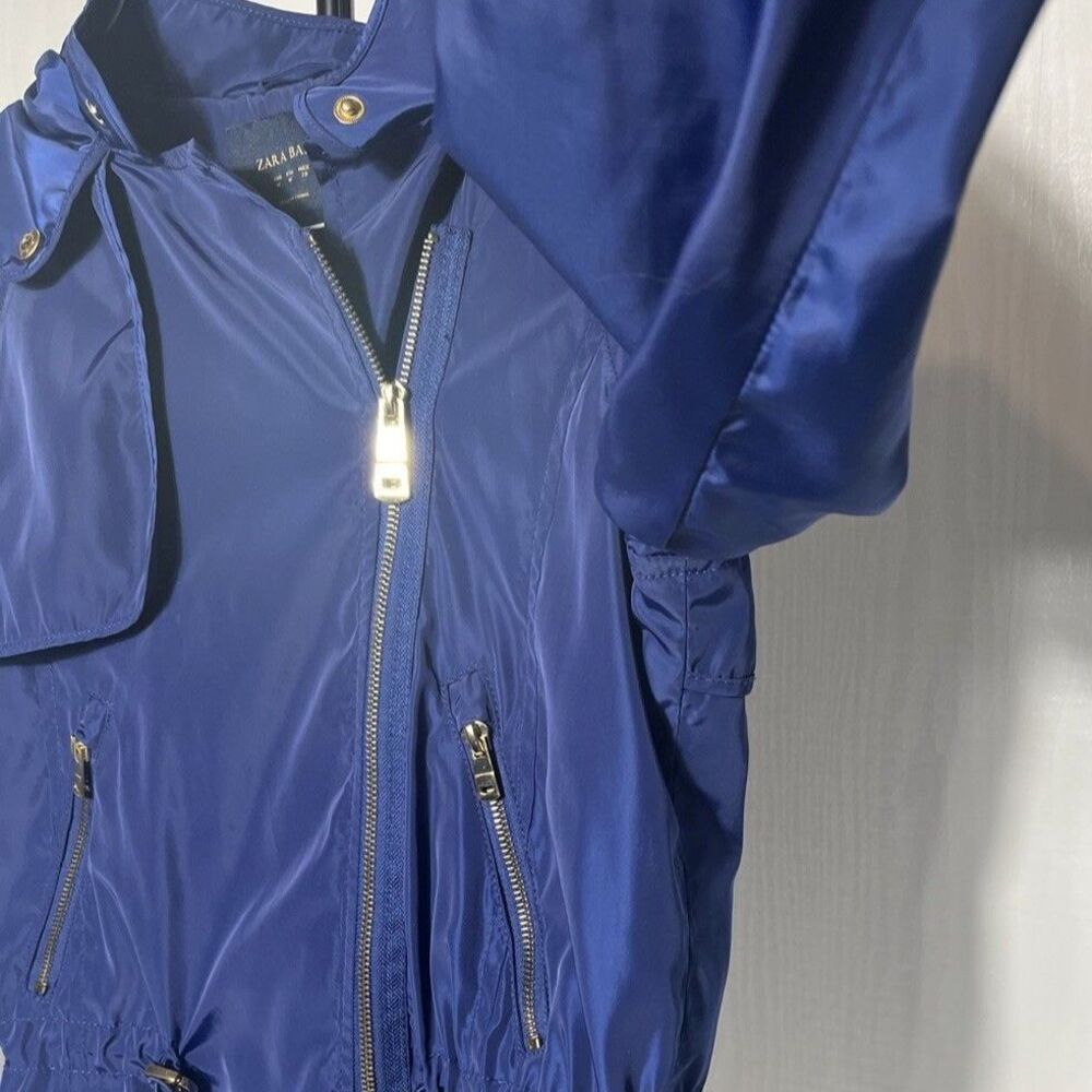Zara Lightweight Windbreaker Blue Jacket Hood Zipper Snap Buttons Women’s Medium - Picture 6 of 9